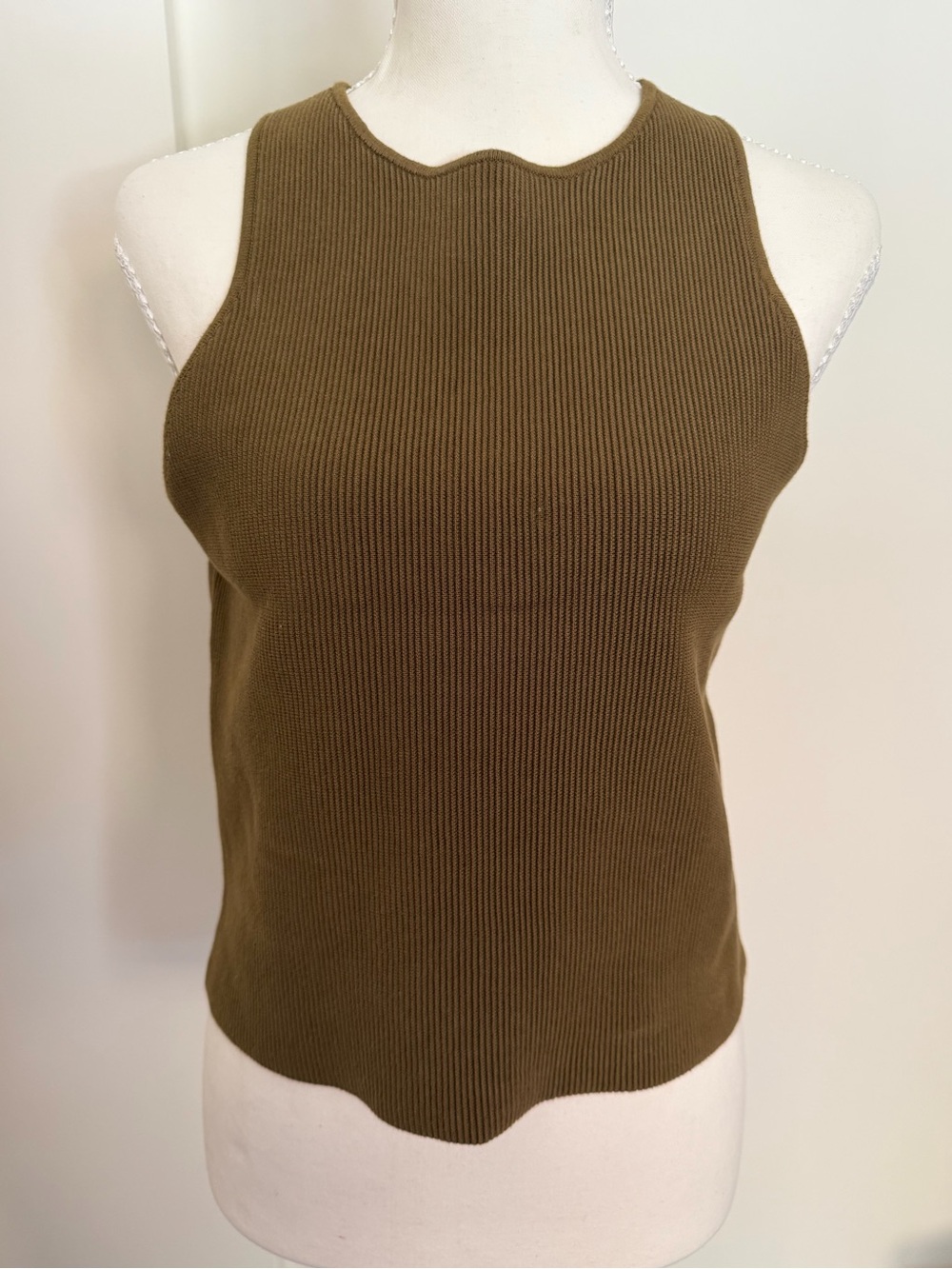 Reformation Olive Ribbed Tank with Scallop Trim